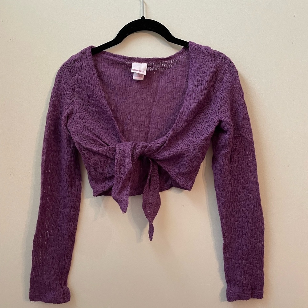 Purple Knit Tie-Front Bolero Shrug